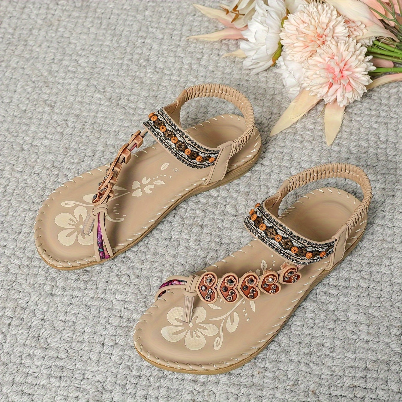 Eva | Women's Beaded Strap Orthopedic Flat Sandals
