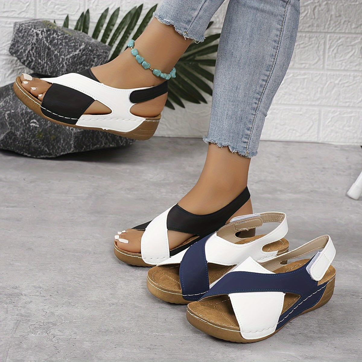 Tessa | Women's Color Block Slingback Wedge Sandals