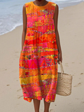 Evelyn | Stylish Sunset Sleeveless Midi Dress