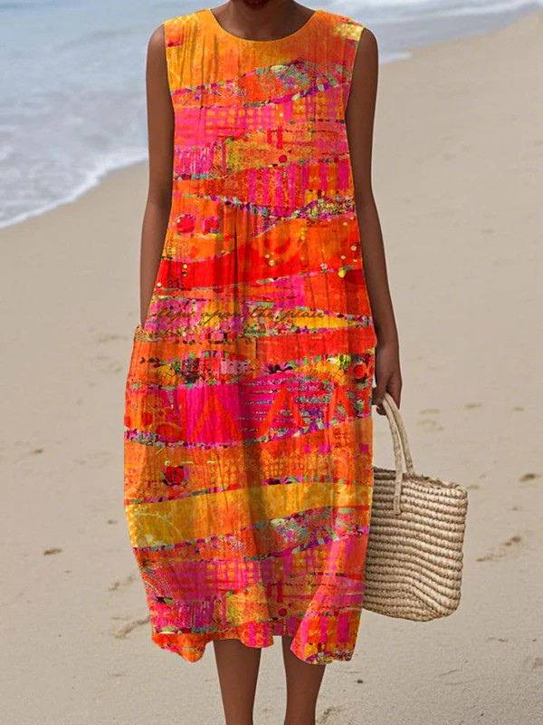 Evelyn | Stylish Sunset Sleeveless Midi Dress